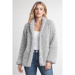 Express Women's Size XS Gray Faux Fur Jacket Open Front Soft Cozy Chic